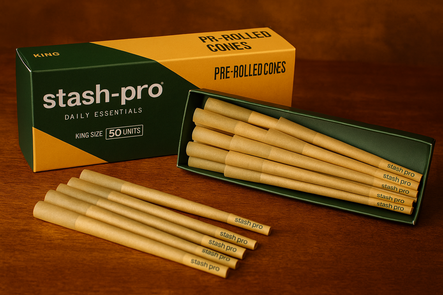 Caja 50 conos King Size brown Stash Pro