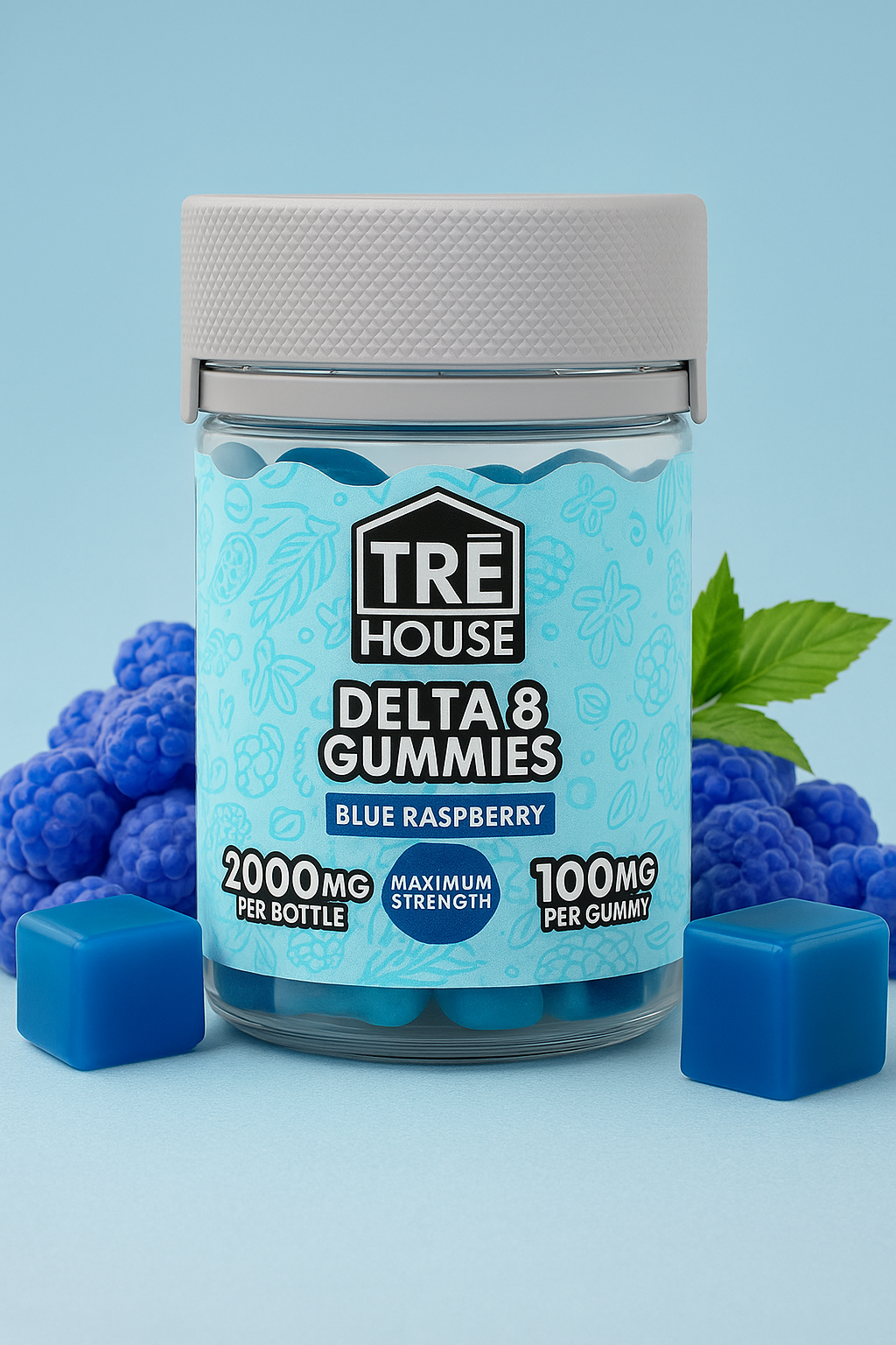 TreHouse Blue Raspberry High-Potency Delta 8 Gummies